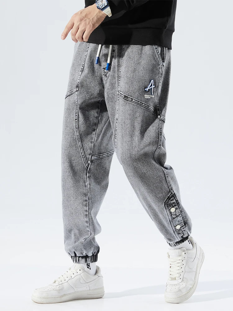 Spring Autumn Plus Size Baggy Jeans Men Hip Hop Streetwear Harem Pants Fashion Embroidery Stretch Cotton Casual Jogger Jeans 8XL