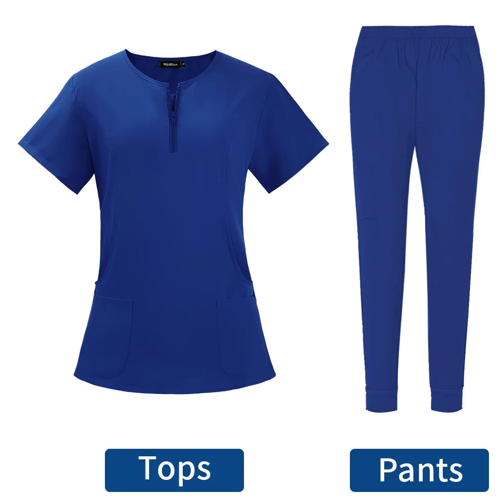 Surgical Uniforms Woman Scrub Set Medical Nurse Beauty Salon Workwear Clinical Scrubs Top + Pant Spa Doctor Nursing Tunic Suit