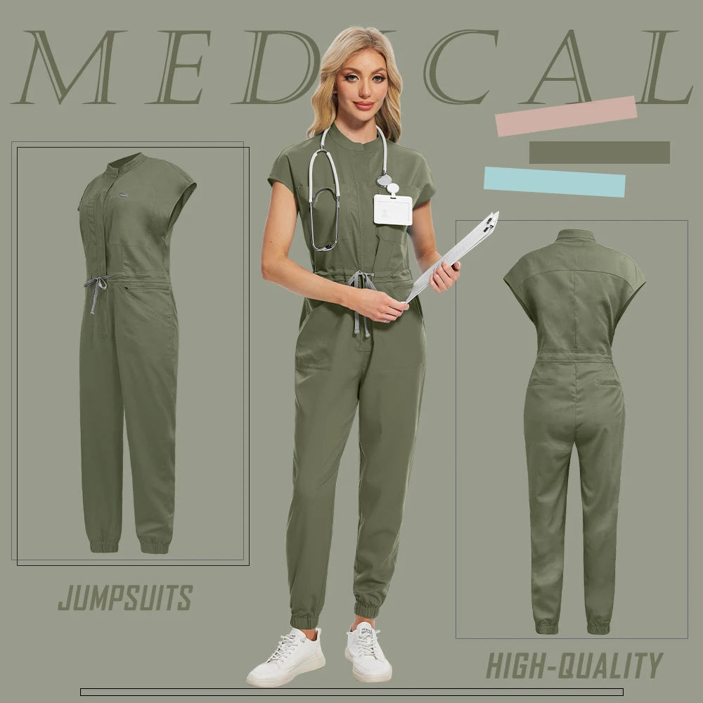 Wholesale Beauty Jumpsuit Medical Apparel Scrub Uniform Women Short Sleeve Overalls Hospital Clothing Nurse Uniforms with Pocket
