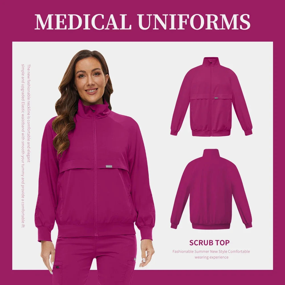 Medical Hospital Scrub Uniforms Medical Scrubs Tops Zipper Nursing Scrubs Jacket for Women High Quality Warm Outerwear Work Wear