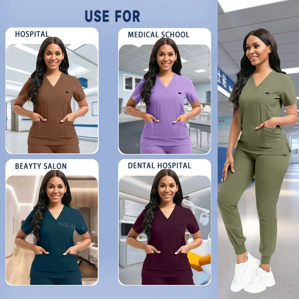 Brown Scrubs Set Wholesale Operating Room Uniforms Medical Scrubs Set Hospital Workwear Dental Beautician Top Pants Surgery Suit