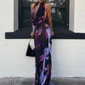 Fashion Sexy Sleeveless V Neck High Waist Halter Party Cocktail Maxi Dress Women Elegant Print Corset Evening Dress