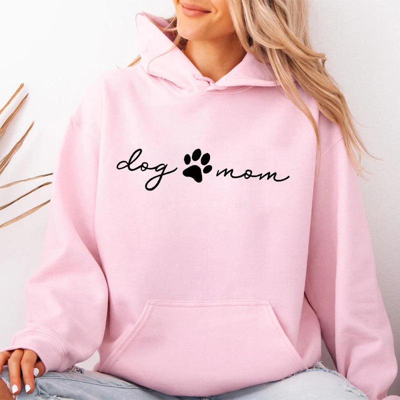 Autumn Winter Hooded Hoodies Women Casual Streetwear Dog and Mom Printed Sweatshirts Long Sleeve