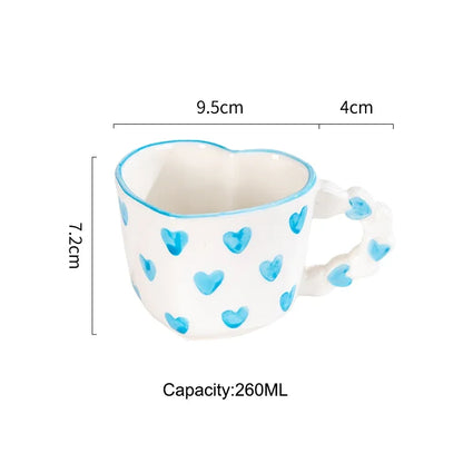 Cute Ins Style Heart Shape Coffee cup with Saucer Hand Painted Love Ceramics Mug Festival Gifts Afternoon tea Cup Breakfast cups