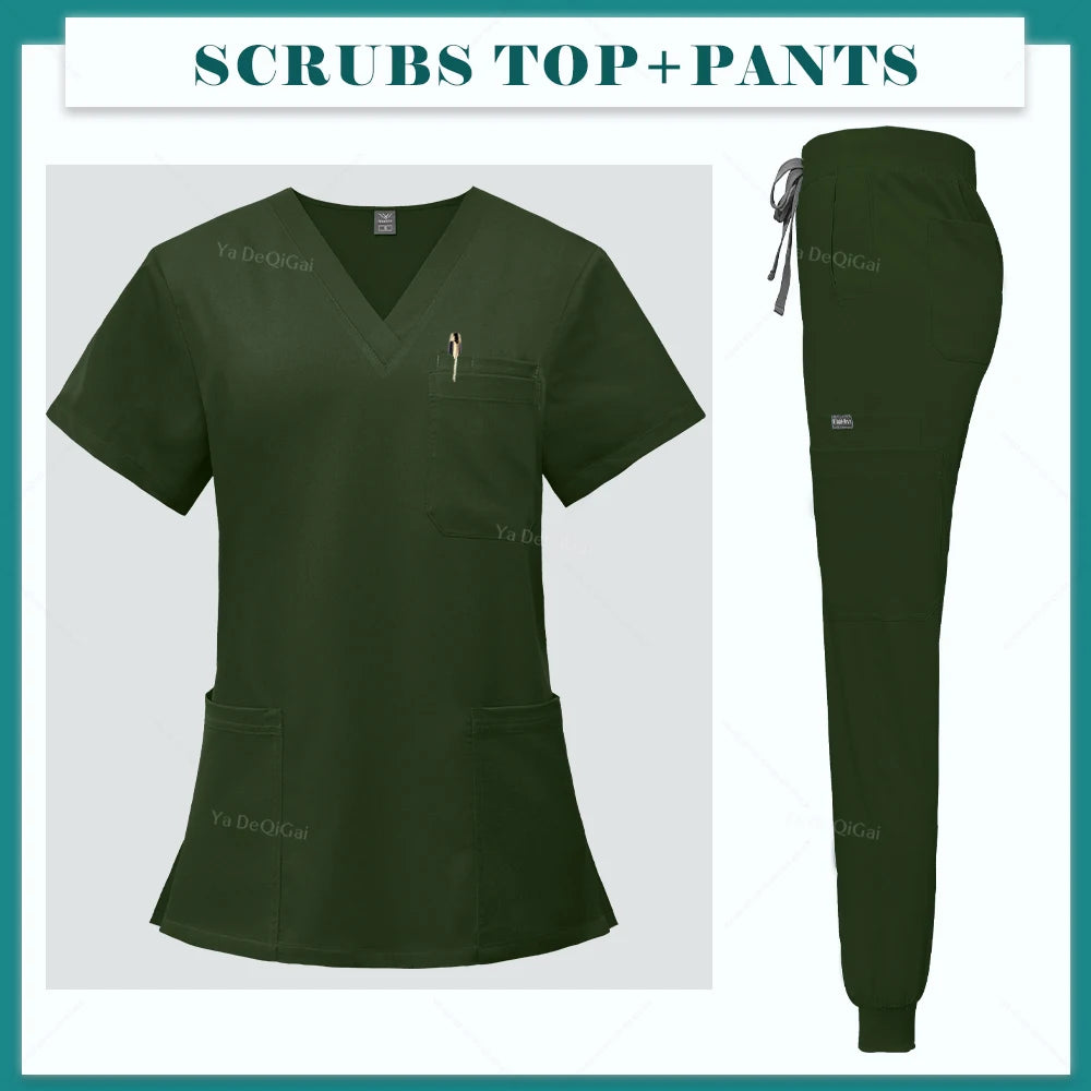 High Scrubs Set Nurse Accessories Medical Uniform Nursing Workwear Dental Clinical Top Pants Lab Clothing Surgical Overall Suits