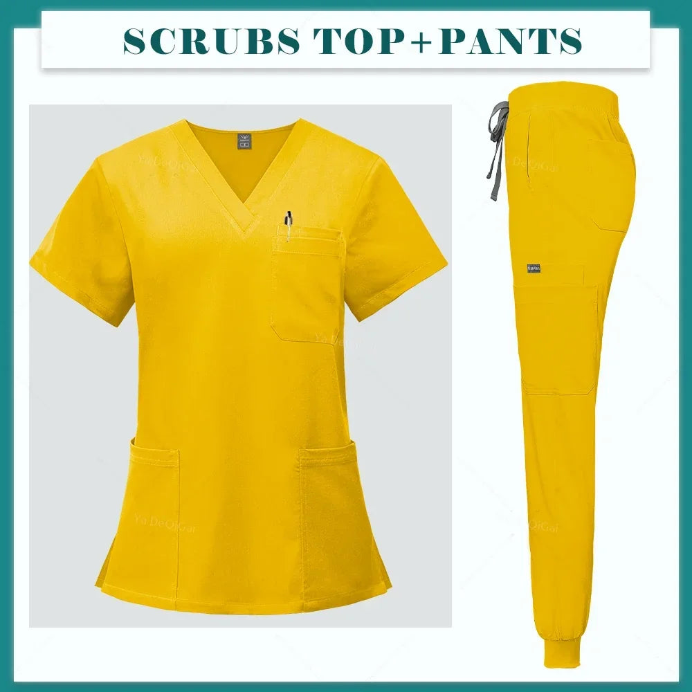 High Scrubs Set Nurse Accessories Medical Uniform Nursing Workwear Dental Clinical Top Pants Lab Clothing Surgical Overall Suits
