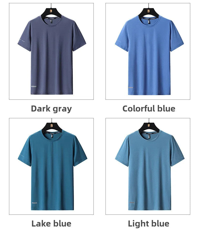 High-Quality Ice Silk T-Shirts Men Plus Size 8XL Male Tshirt Man Tee Shirt Breathable Wearing Tee Tops Running Fast Shipping