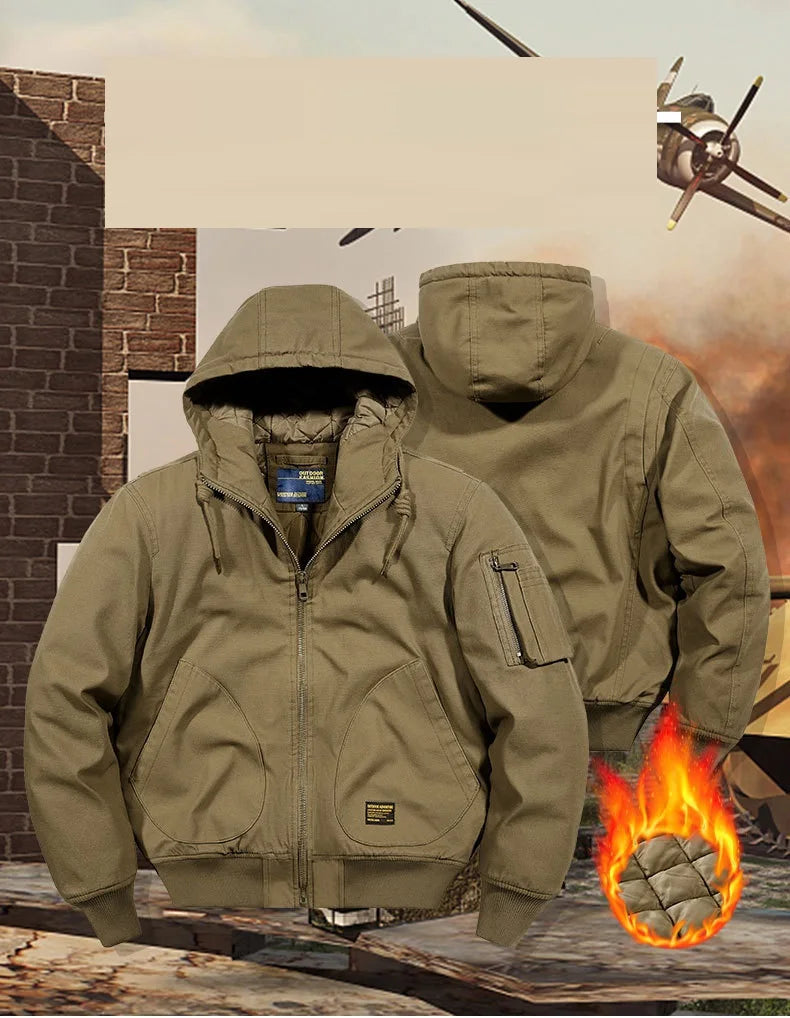 Winter Bomber Jacket 100% Cotton Hooded Warm Thick Overcoat Quilted Cotton Padded Tactical New Parkas Thermal Parkas Coats