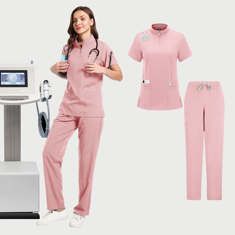 Medical Doctor Nurse Surgical Uniforms Woman Scrub Set Beauty Salon Work Wear Clinical Scrubs Top-Pants Spa Nursing Tunic Suit