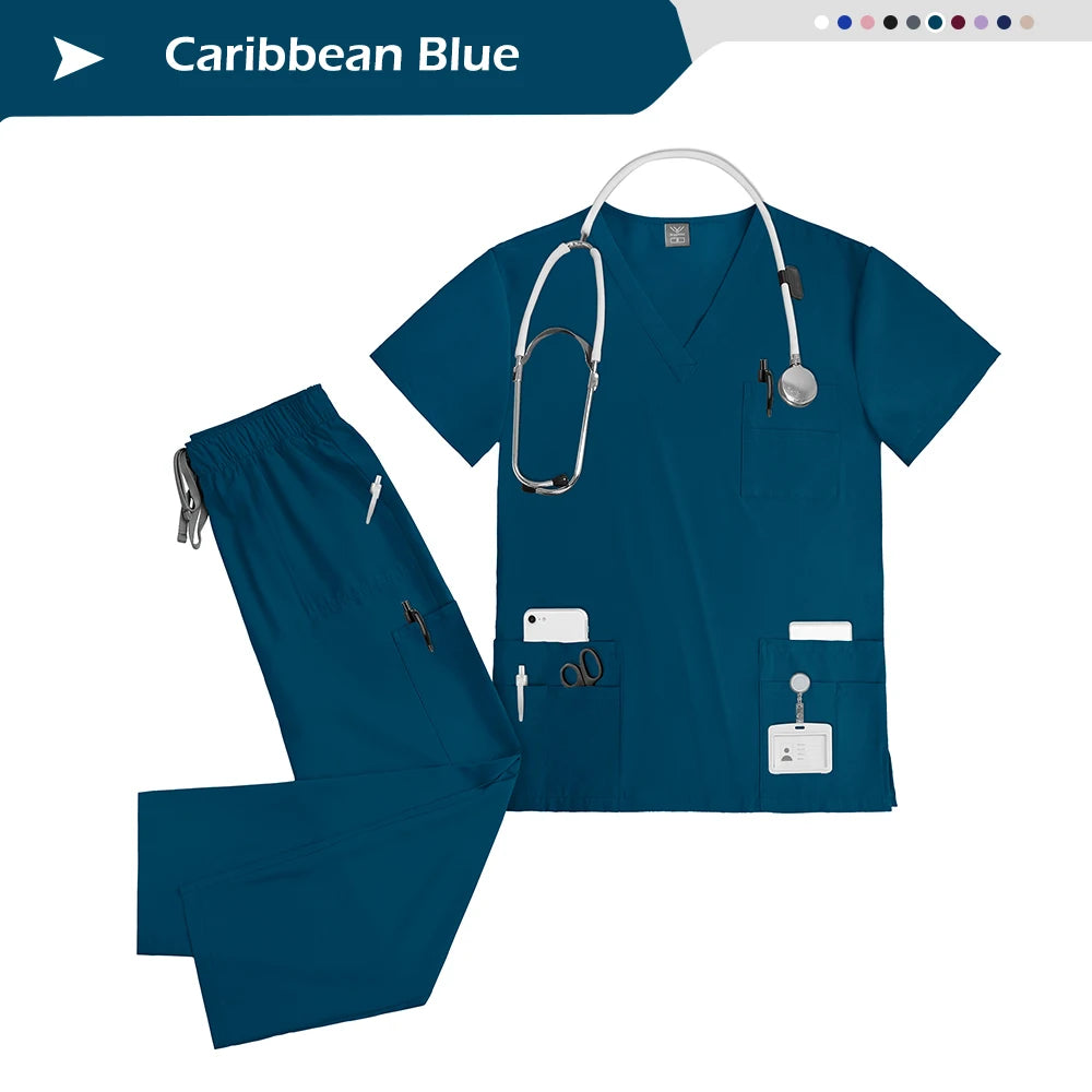 Nursing Elastic Scrubs Anti-Wrinkle Surgical Uniforms Woman Breathable Short Sleeved Top and Pants Sets Nurse Uniform Scrub Suit