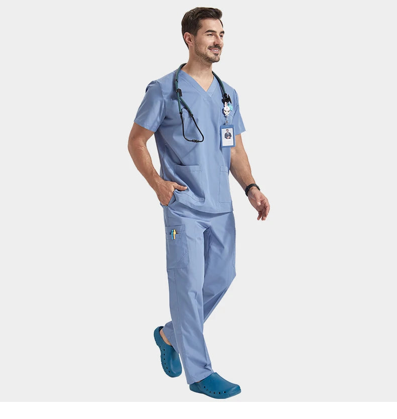 Men's Medical Scrubs Sets Hospital Nursing Uniforms Breathable Sanitary Clinical Aesthetic Nurse Suits Doctor Workwear 8020-02
