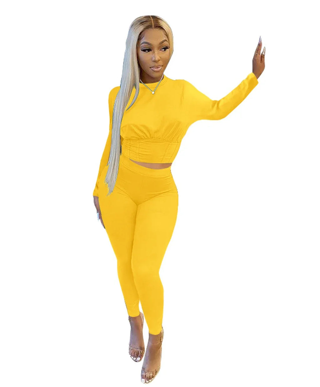 New Autumn Women's Pure Color Sports Waist Suit Fashion Casual Two-piece Set
