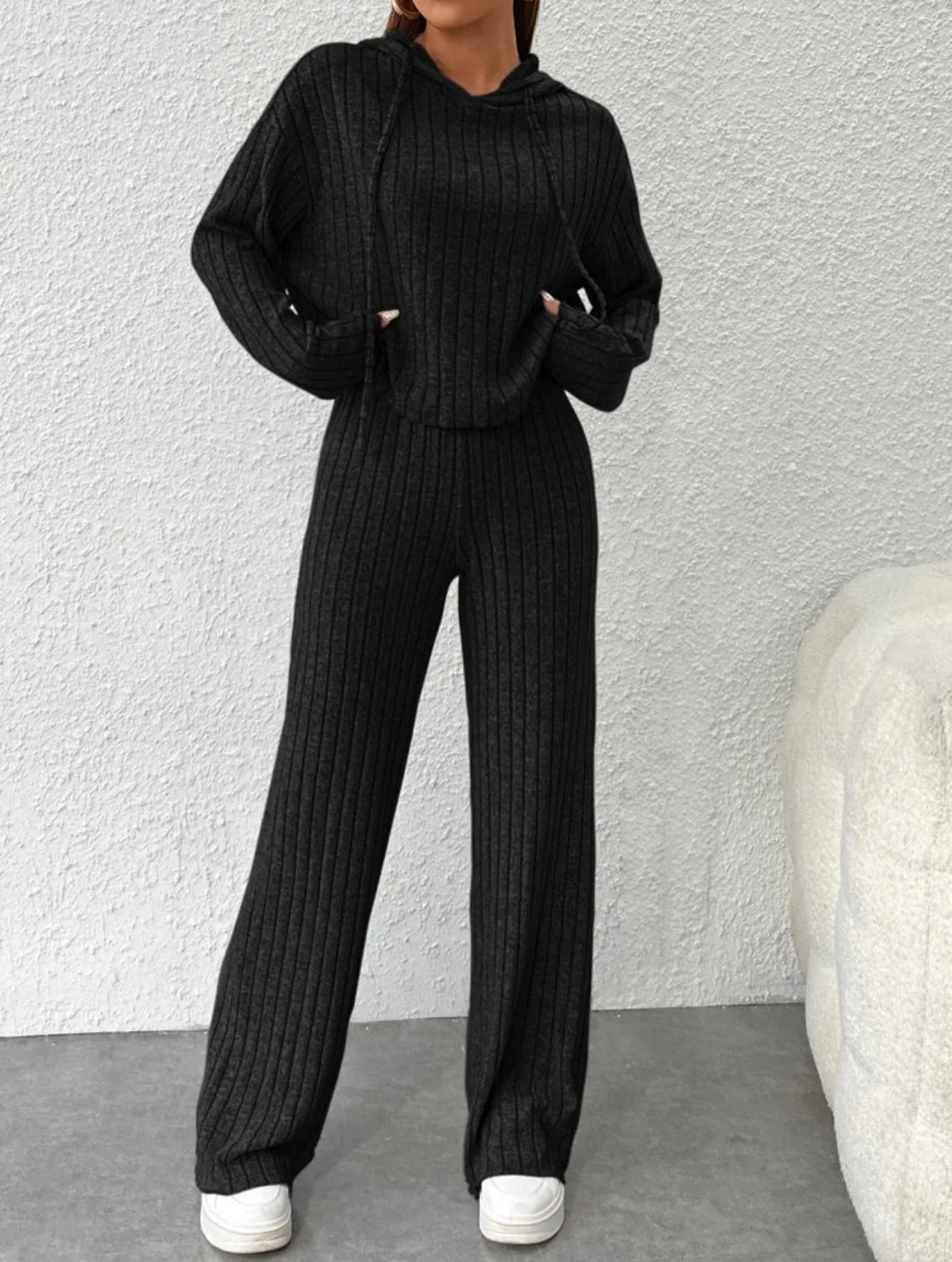 Fashion Long Sleeve Knitted Pant Sets Women Autumn Winter Home Casual Comfortable 2 Piece Sets Women Outfit  Two Piece Set