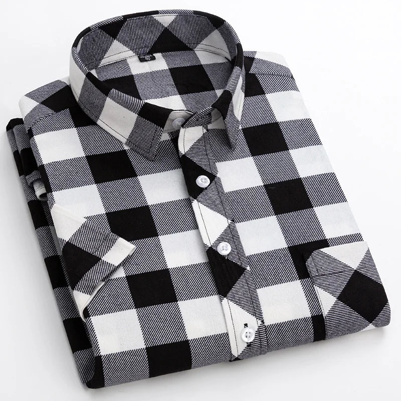 Plus Size 8XL 7XL New Men's Shirts Short Sleeve Cotton Plaid Shirt Summer Fashion Thin Soft Classic Basic Casual Male Clothing