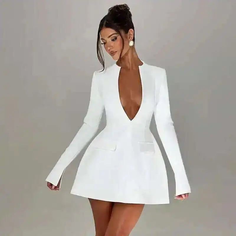 Townlike Lace Patchwork Waist Wrap A-line Dress Women Mini 2024 Autumn Winter Dress Backless Nightclub Sexy Party Dresses