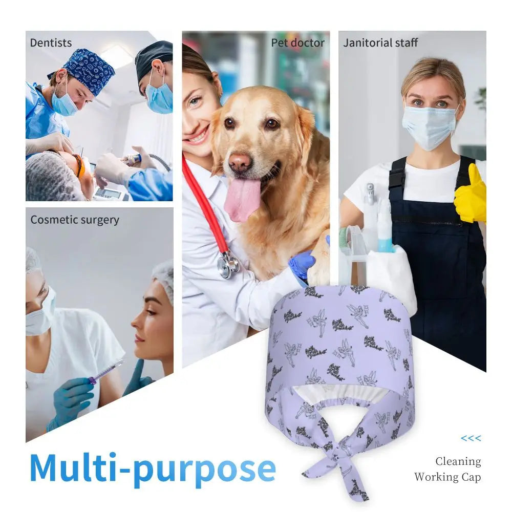 Custom Tinker Bell Breathable Nursing Work Cap Surgical Scrub Caps Unisex Nurse Medical Cap Cartoons Scrubs Hat Medical Surgical