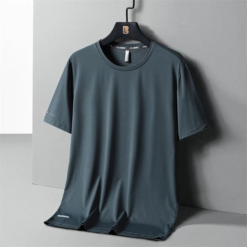 High-Quality Ice Silk T-Shirts Men Plus Size 8XL Male Tshirt Man Tee Shirt Breathable Wearing Tee Tops Running Fast Shipping