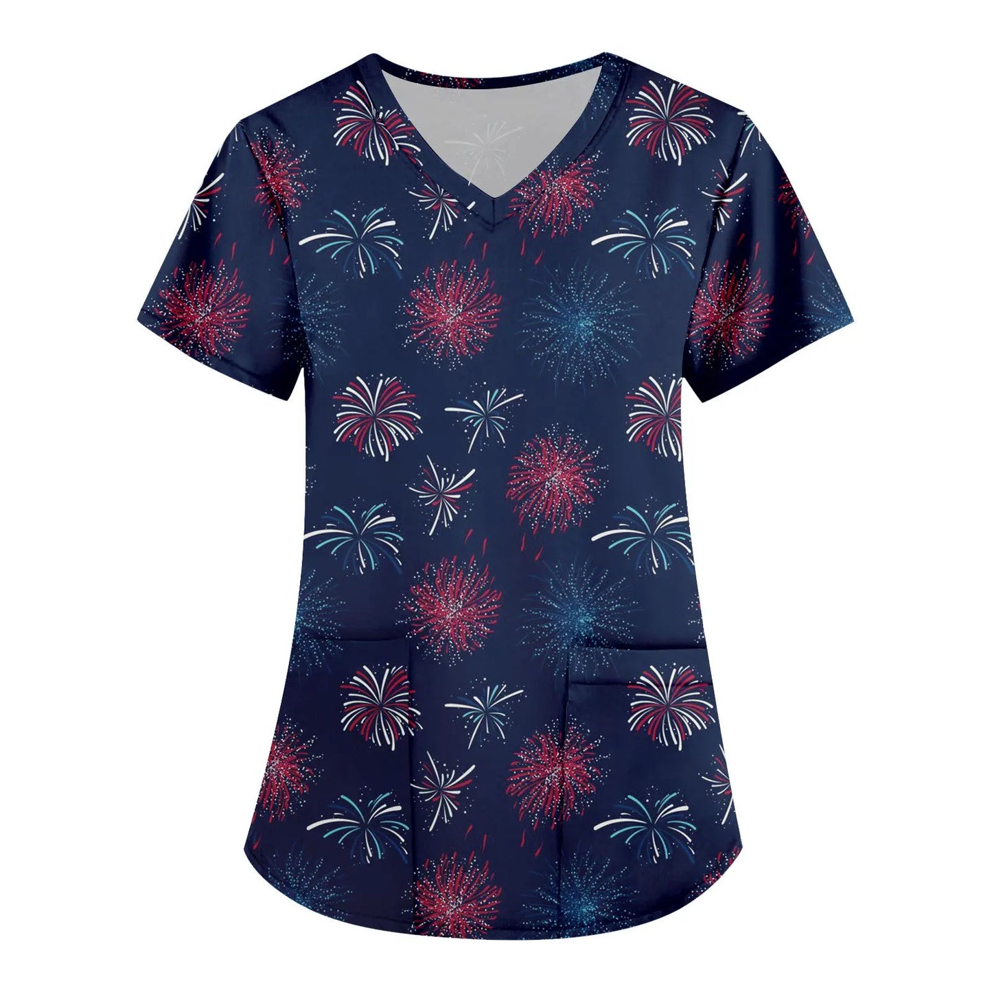 Women Nurse Uniform Medical Scrubs Flower 3d Print V-Neck Pocket Medical Uniforms Cartoon Nursing Scrubs Short Sleeve Pocket Loo