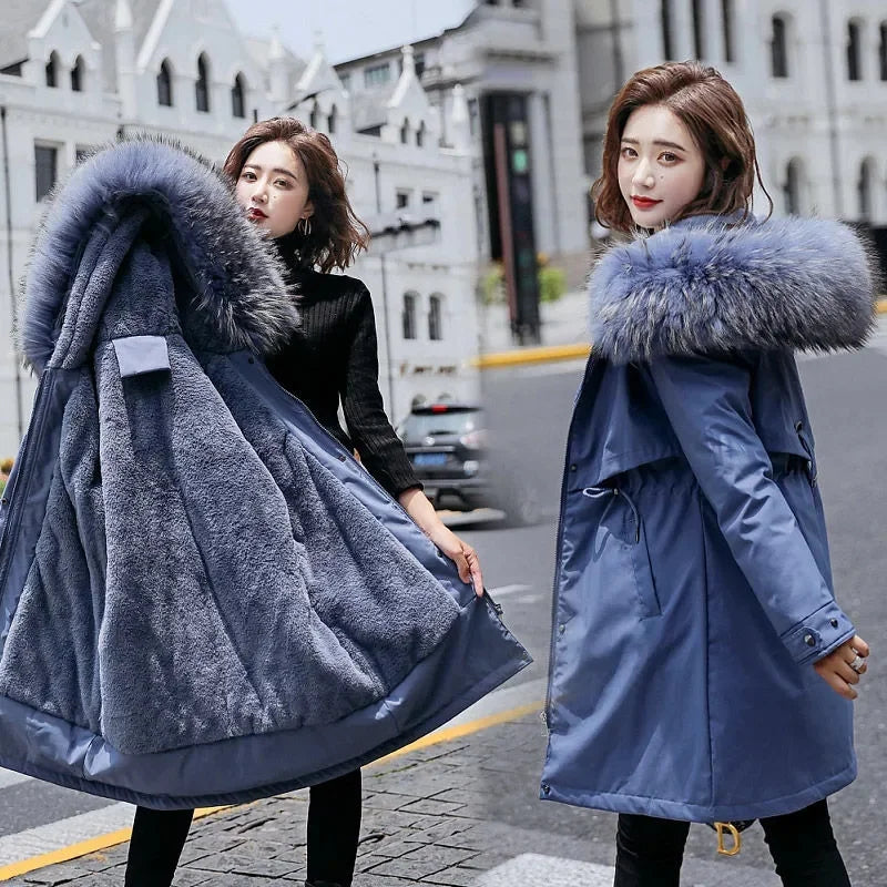 Winter Jacket New Women Parka Clothes Long Coat Wool Liner Hooded Jacket Fur Collar Thick Warm Snow Wear Padded Parka