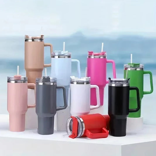 Insulated Tumbler with Handle and Straw Double Wall Thermal Iced Travel Mug for Car & Outdoor Use Perfect Gift for Coffee Lovers