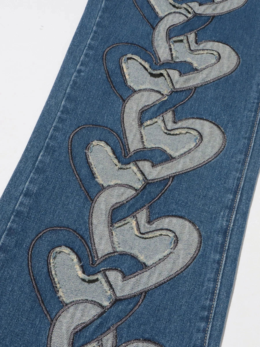 CHICEVER Retro Hot Girl Two Piece for Women Strapless Sleeveless Patchwork Denim Vest  Irregular Hollow Pant Summer Suit Female