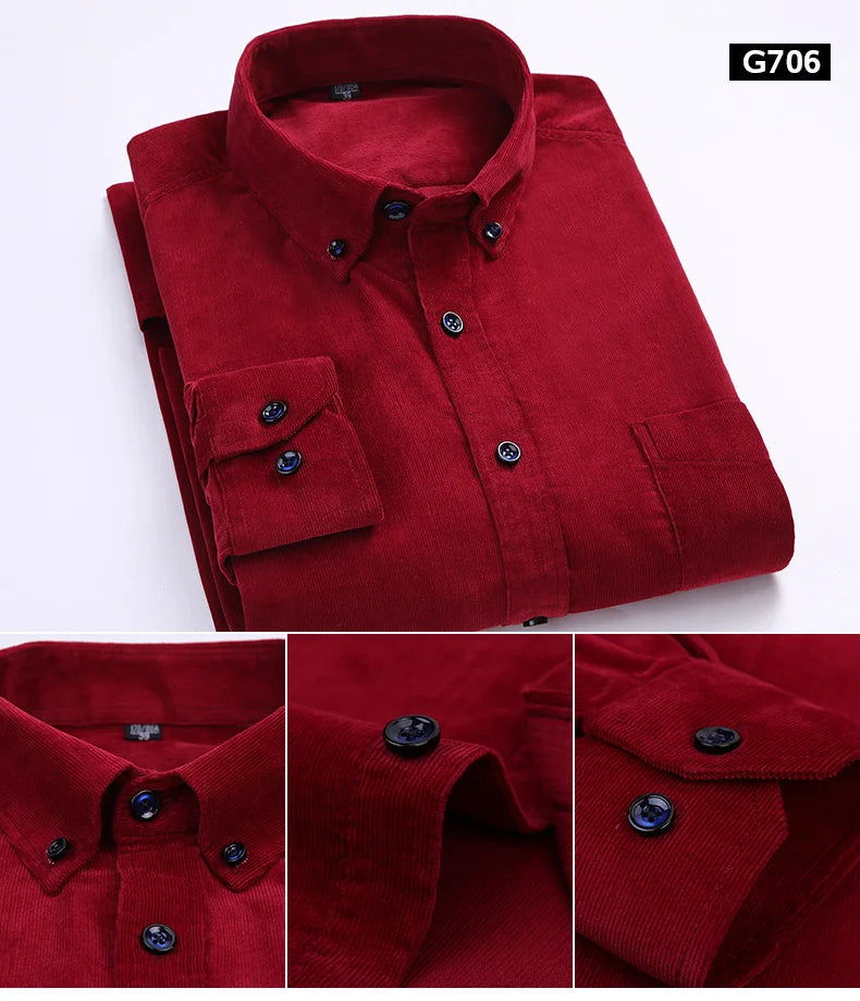 Size S-7XL Men's Corduroy Shirt Long Sleeve Cotton Casual Regular Fit Soft Comfortable Formal Dress Shirts Blouse Men Clothes