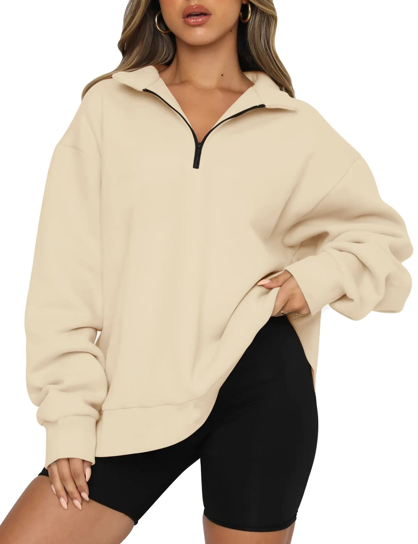 Women Sweatshirts Turn Down Collar Zipper Pullovers Long Sleeve Spliced Thick Warm Sweatshirt Outwear Autumn Winter 2024
