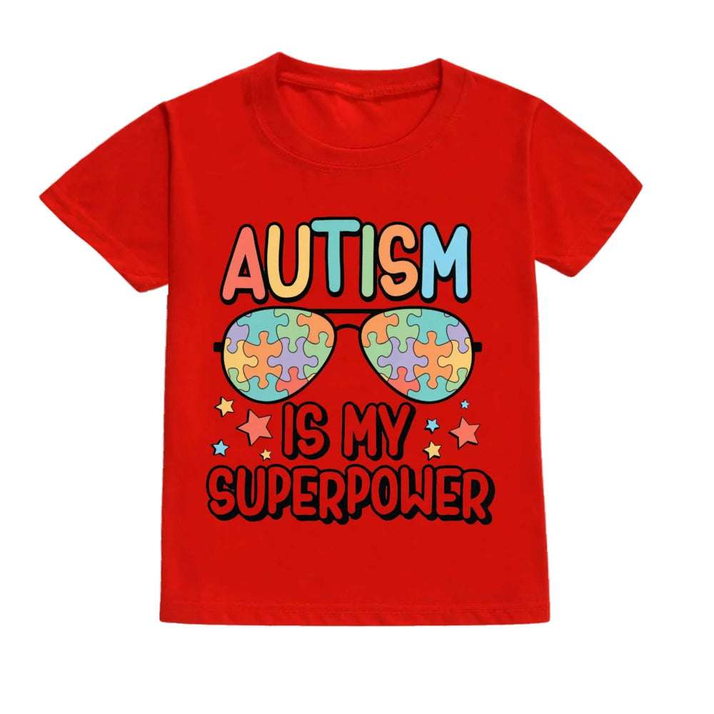 Autism Is My Superpower Kids Tshirt Autism Awareness Youth Shirt Toddler Short Sleeve Clothes Colorful Puzzle Boys Tee
