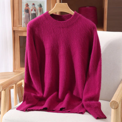 Autumn Winter Sweater Pullover Women's Clothing 100% Mink Cashmere Sweater Pullover O-Neck Basic Long Sleeve Warm Fleece Knitted