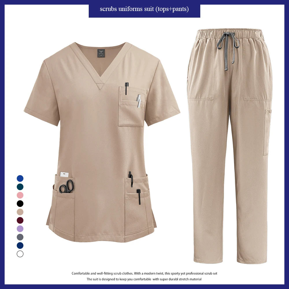 Multicolor Scrub Uniform Women Short Sleeve Tops+Pant Set Nursing Uniform Pet Hospital Doctor Scrub Set Medical Surgery Workwear