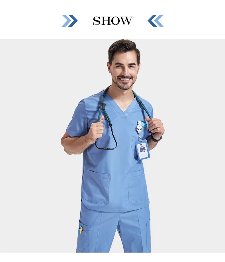 Men's Medical Scrubs Sets Hospital Nursing Uniforms Breathable Sanitary Clinical Aesthetic Nurse Suits Doctor Workwear 8020-02