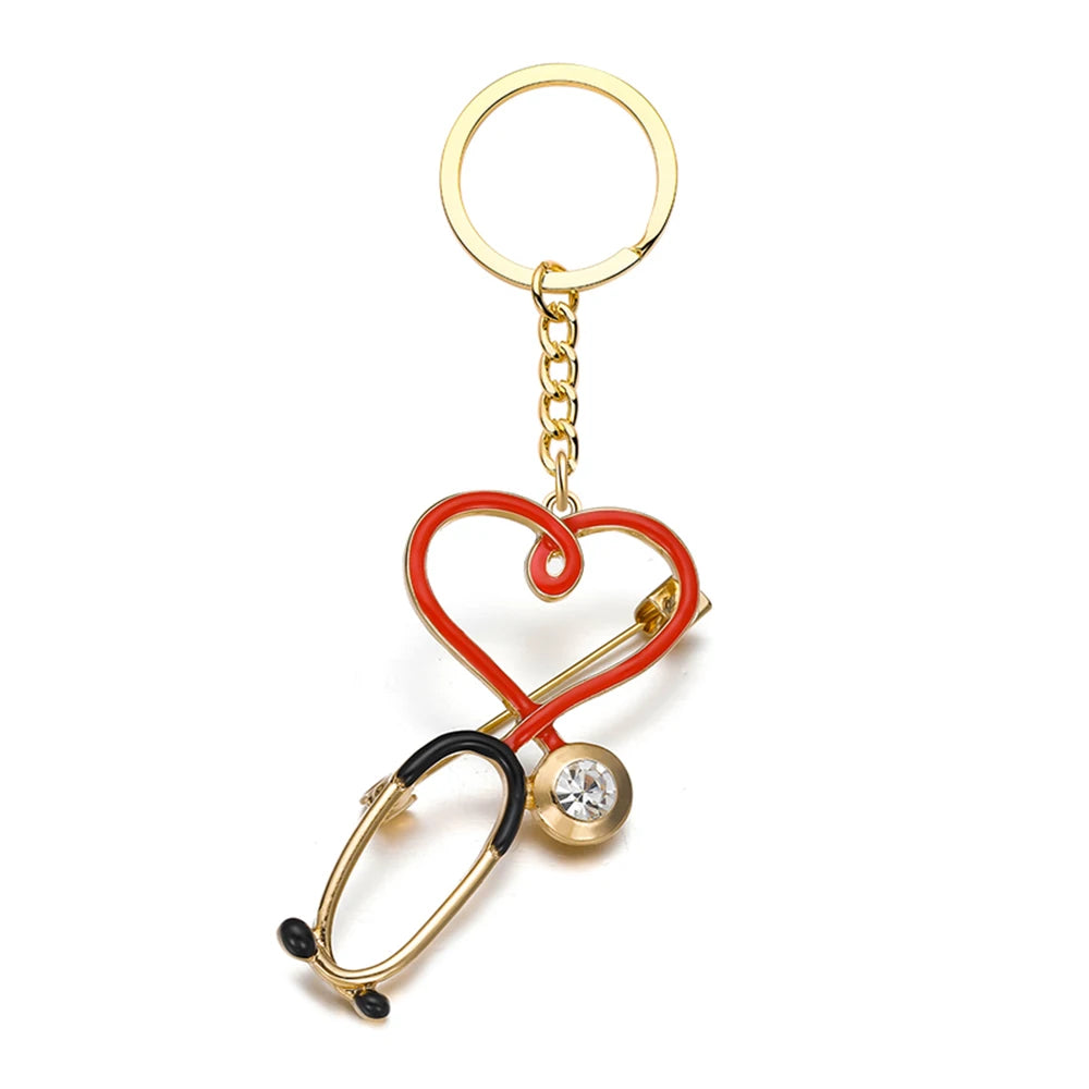 DCARZZ Medical Stethoscope Keychain Enamel Pendant Hreart Keyring Jewelry for Doctor Nurse Backpack Key Accessories
