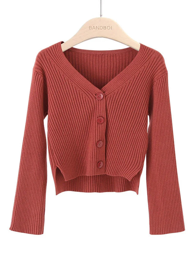 Autumn Women Long Sleeve Knitted short Cardigan Sweater Winter Casual Loose V Neck Bottons Sweater Coat Elegant Winter Clothes
