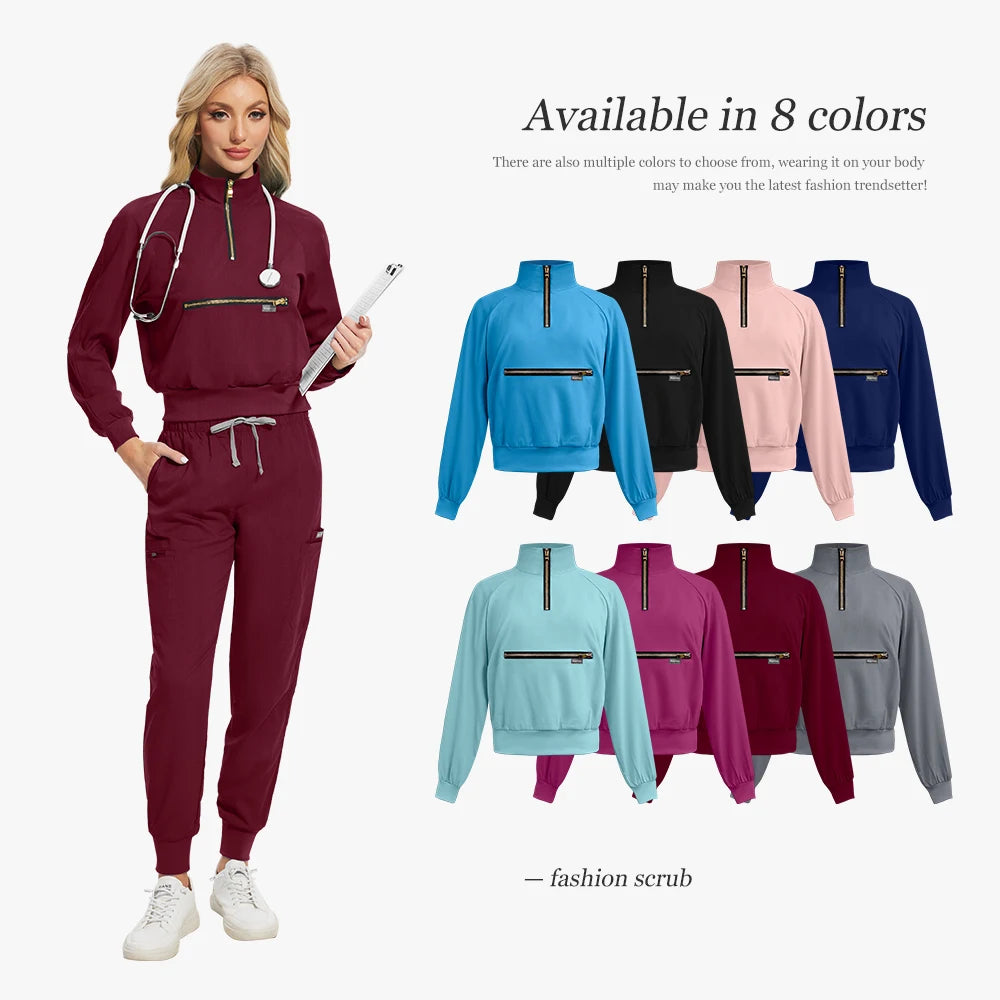 Nurse Nursing Medical Scrub MultiColor Jogging Pants Set Long Sleeved Jacket Workwear Set Hospital Clinical Uniform Woman Female