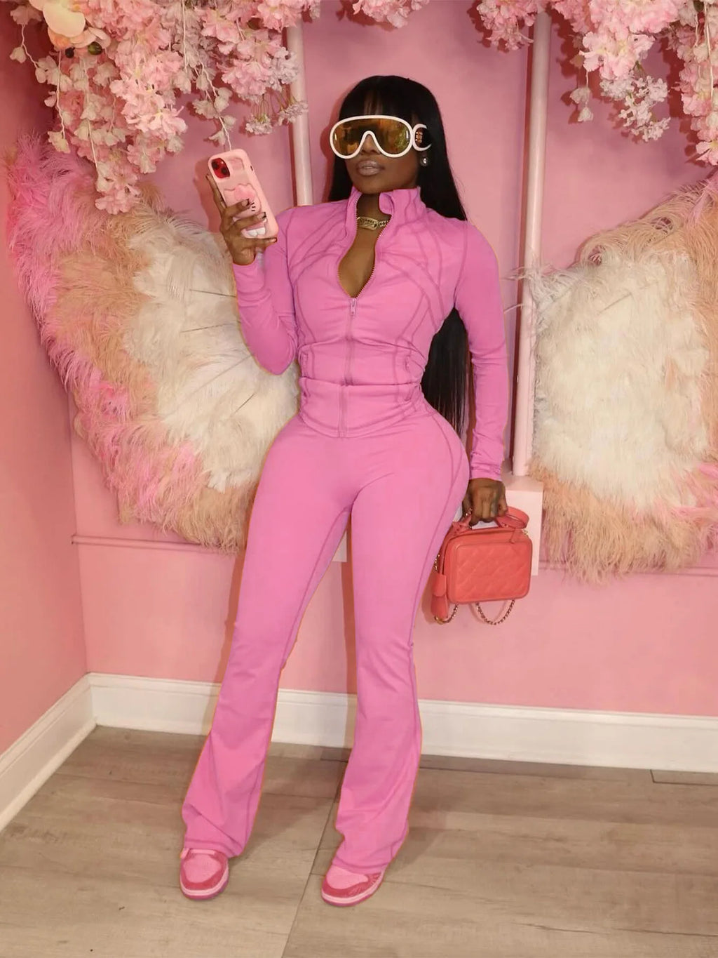 HLJ&GG Casual Solid Sporty Two Piece Sets Women Zipper Long Sleeve Slim Top And Skinny Pants Outfits Spring New 2pcs Tracksuits