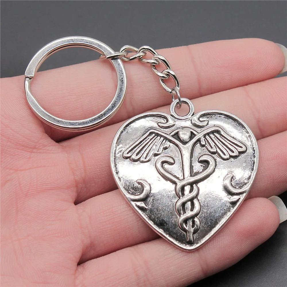 Nurse Doctor Needle Syringe Stethoscope EMT Caduceus Medical Symbol Brain Lungs Keychain Jewelry Medicine Graduate Gift