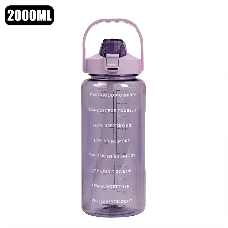 2 Liters Plastic Kettle Large Portable Travel Water Bottle with Straw Sports Fitness Cup High Value Big Fat Cup Adult Universal