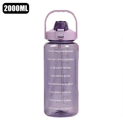2 Liters Plastic Kettle Large Portable Travel Water Bottle with Straw Sports Fitness Cup High Value Big Fat Cup Adult Universal