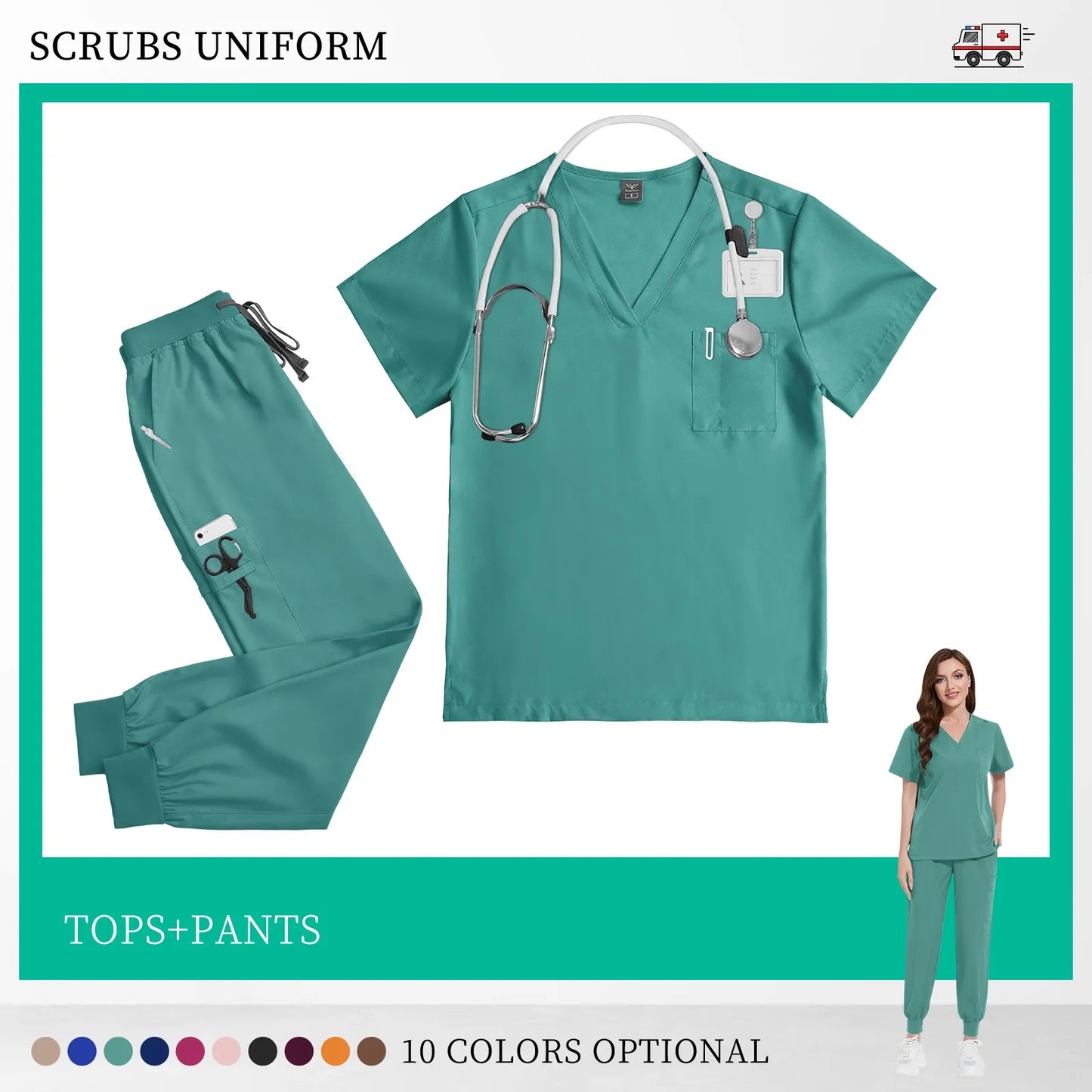 Beauty Salon Work Set Operating Room Scrub Nursing Uniforms with Antibacterial Wrinkle Doctor Medical Workwear Nurse Accessories