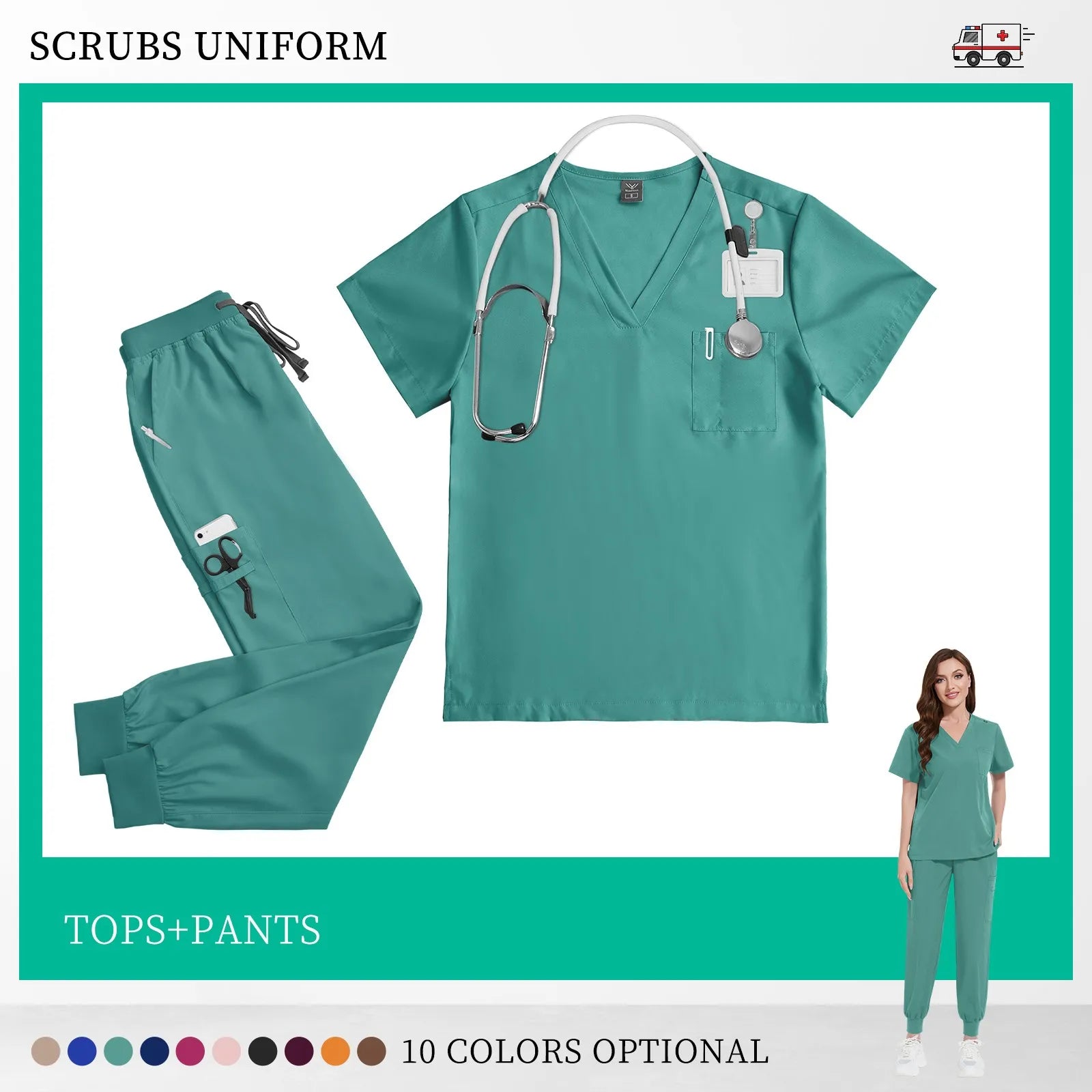 Beauty Salon Work Set Operating Room Scrub Nursing Uniforms with Antibacterial Wrinkle Doctor Medical Workwear Nurse Accessories