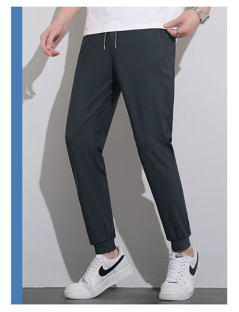 Plus Size 8xl Men Sports Pants Quick-Drying Men'S Trousers Joggers Sportswear Solid Ice Silk Sweatpants Male Elastic