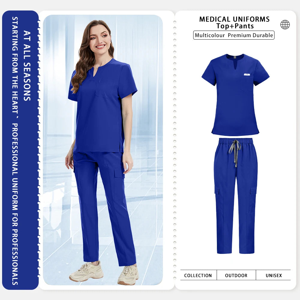 Medical Scrub Set Women Uniform New Doctor Nurse Surgical Uniform Durable Dental Pediatric Quick-Dry Healthcare Service Workwear