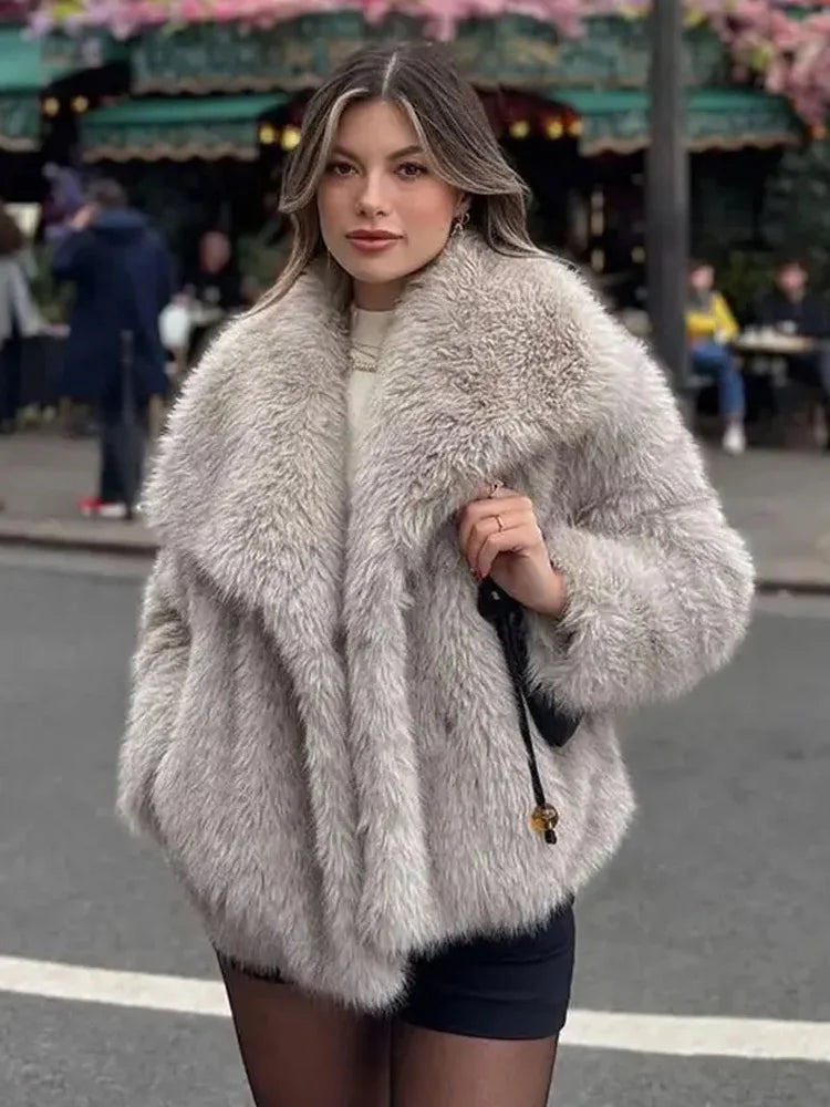 Winter Coats For Women Fashion New Faux Fur Long Sleeves Loose Coat Female Versatile High Street Women's Cardigan