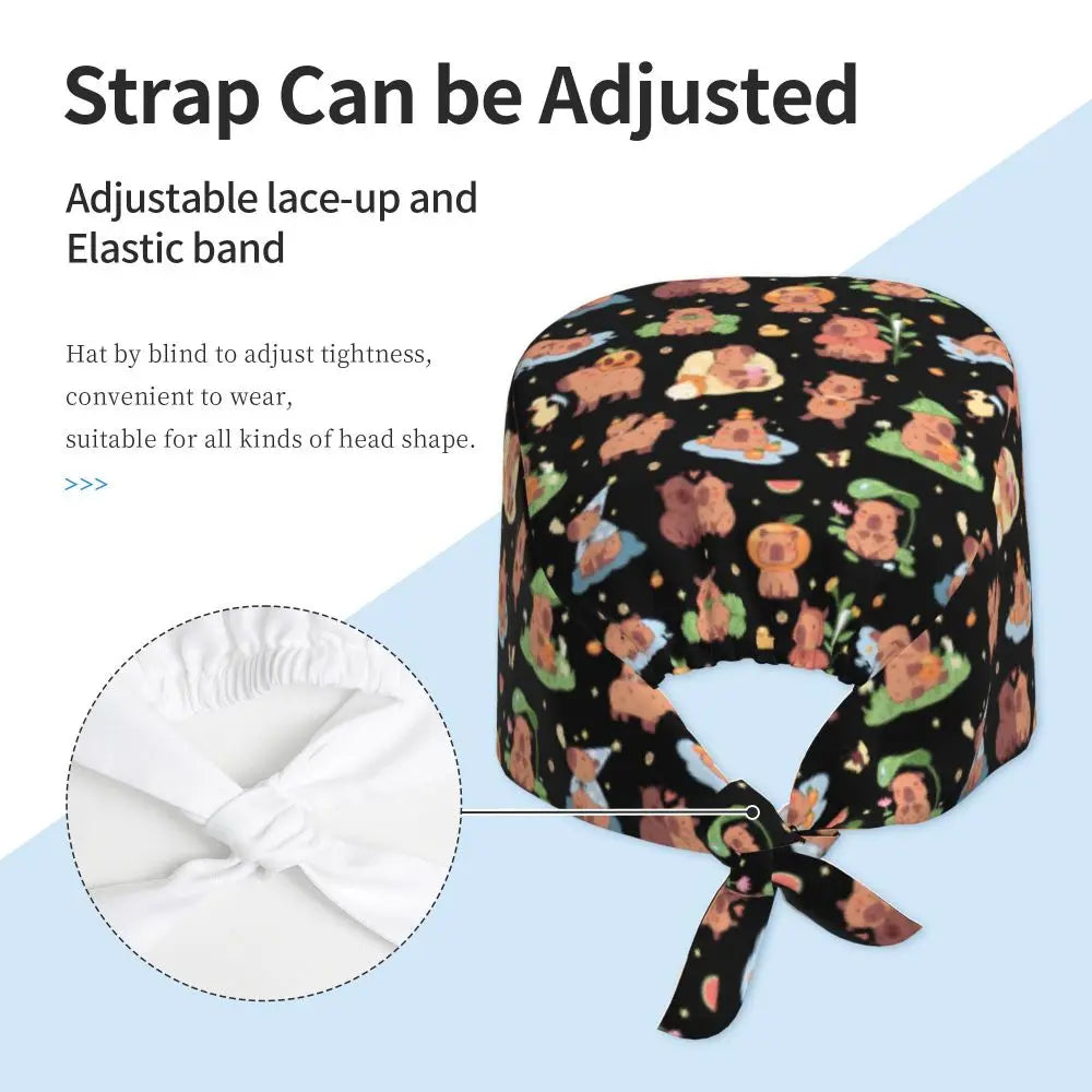 Custom Cartoon Capybara Medical Staff Scrubs Hat Women Men Comic Doctor Nursing Surgical Cap Scrub Caps