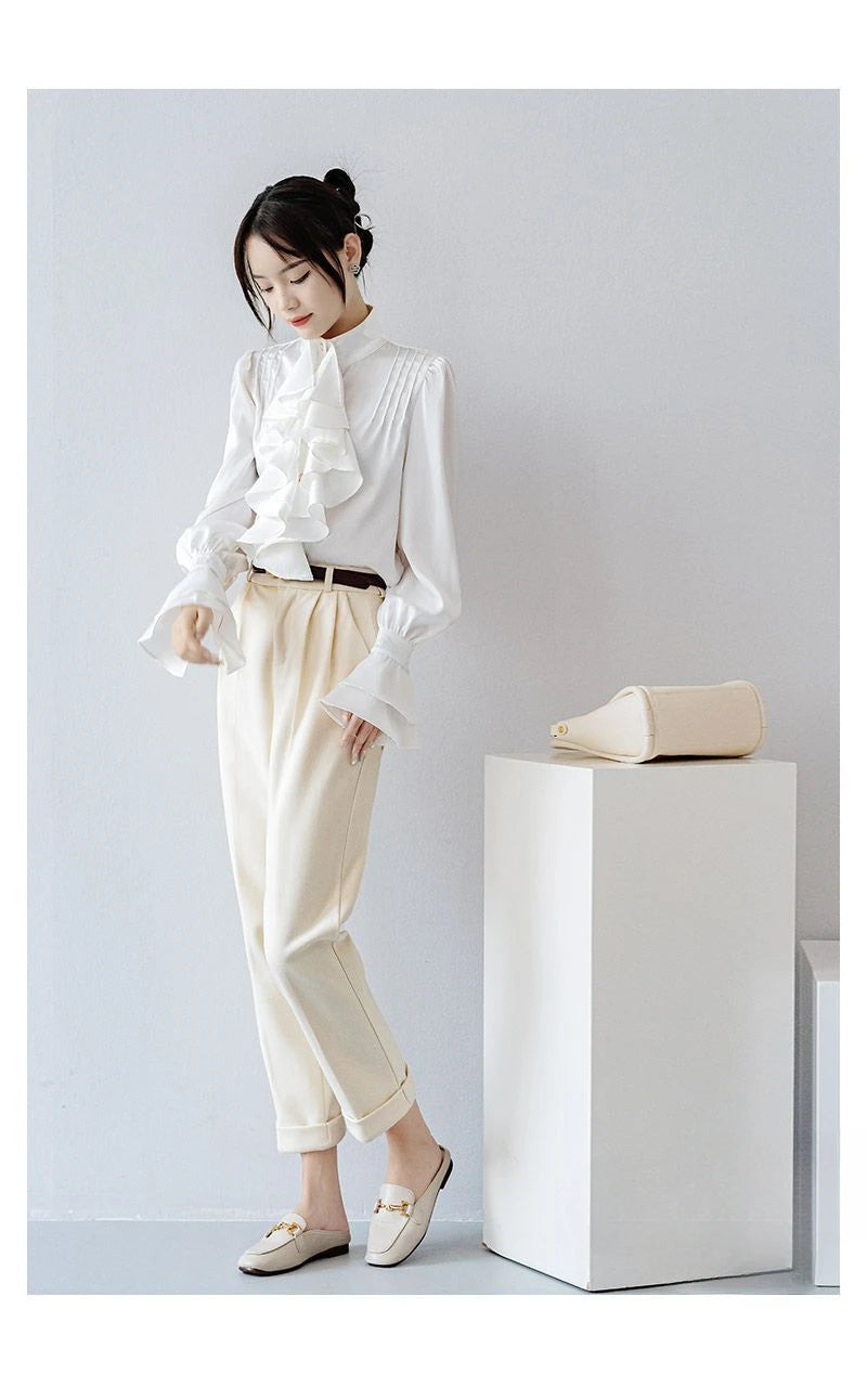 Office Lady Shirts for Women White Elegant Clothing All-match Fashion Korean Style High Street Chic Long Sleeve Spring Autumn