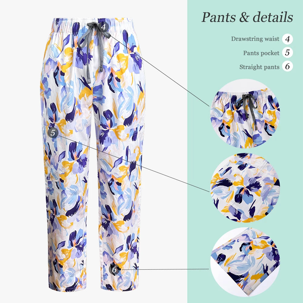 Scrubs Uniform Woman Cotton Print Scrub Healthcare Scrubs Women Fashion with Pockets Short Sleeve Nurse Uniform Tops Pants Sets