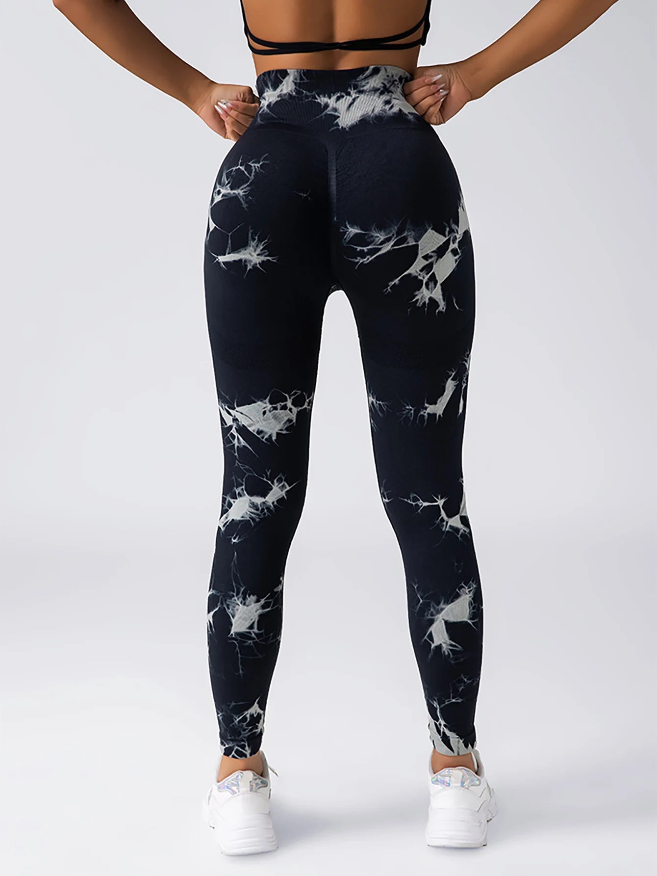 Tie Dye Seamless Leggings for Women High Waist Yoga Pants Scrunch Butt Lifting Elastic Tights Wide Waistband Sports Leggings