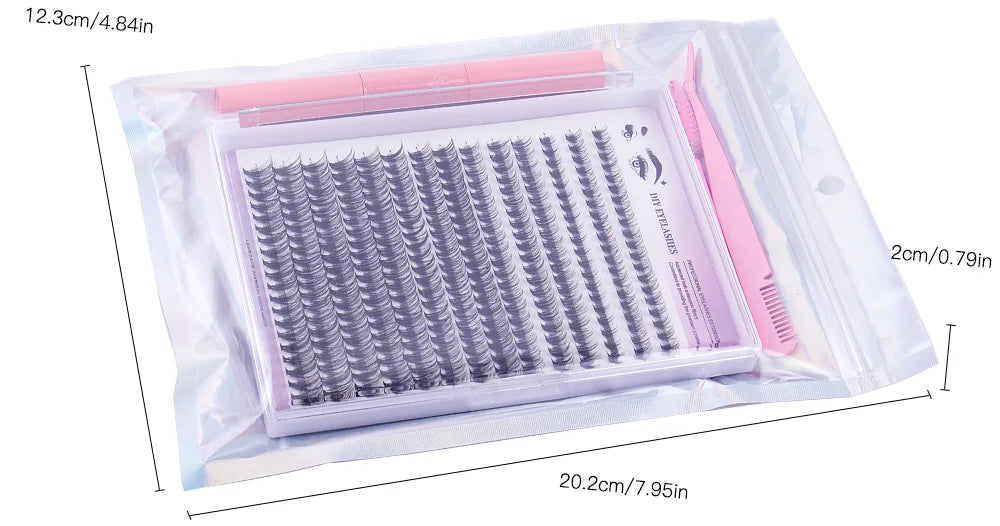DIY Eyelash Extension Kit, 280 PCS Clusters Slender Stems, Super Fixed Mascara Brush Bond and Seal Eyelash Glue and Eyel