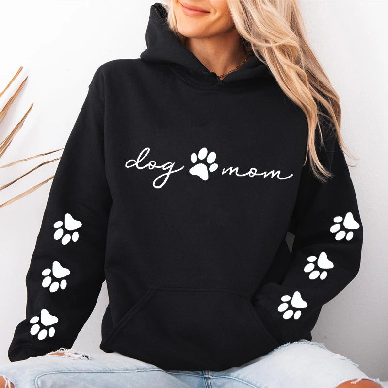 Autumn Winter Hooded Hoodies Women Casual Streetwear Dog and Mom Printed Sweatshirts Long Sleeve