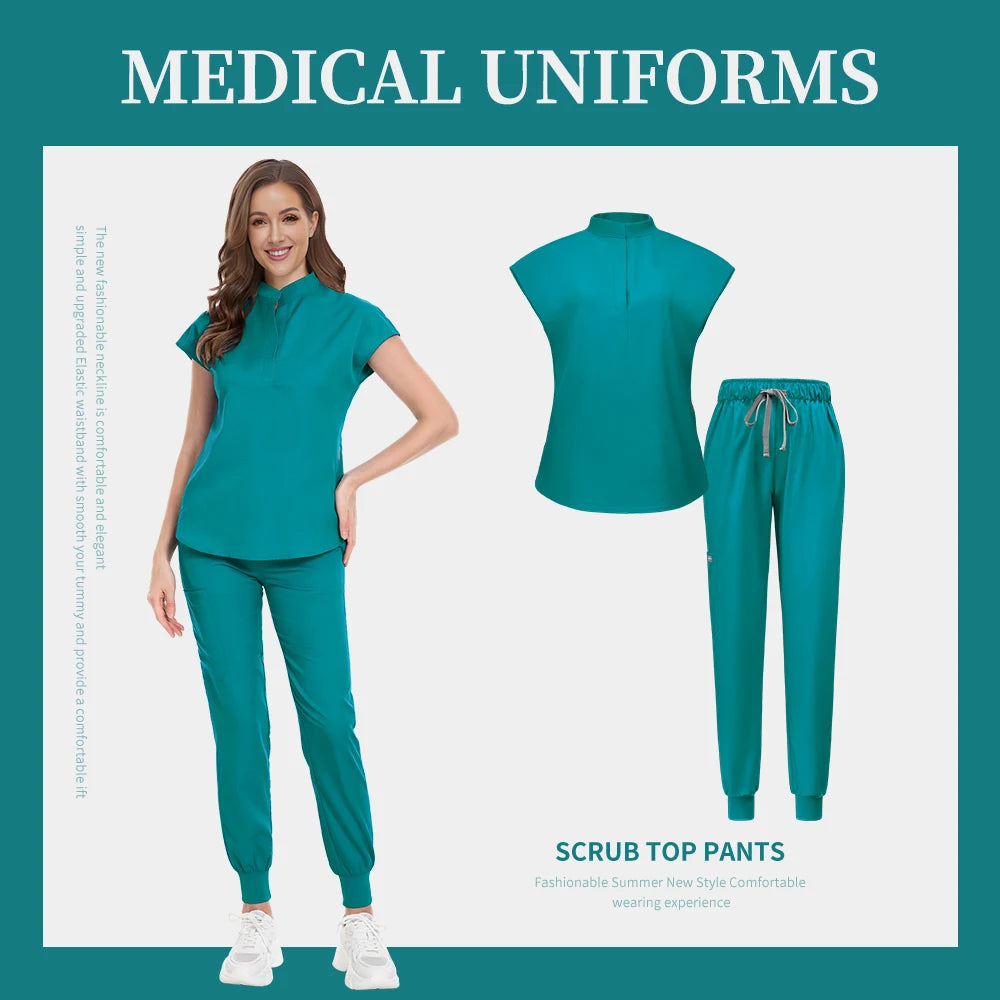 Fashion Scrub Uniforms Sets Beauty Salon Uniform Pet Dental Clinic Doctor Nurse Suits Nursing Scrubs Top Hospital Uniforms Women